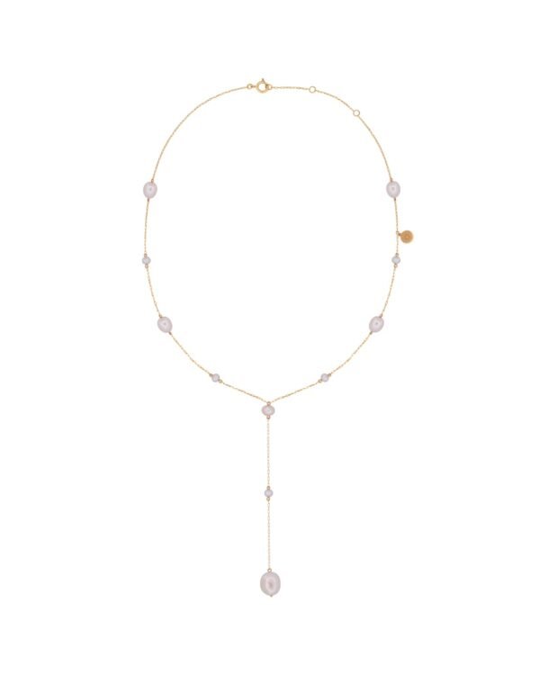 18K Gold Pearl Drop Y Necklace